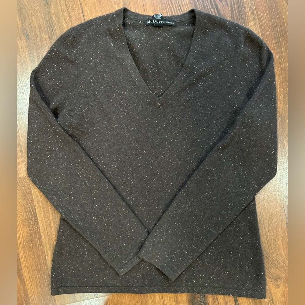 Mc Duff Essentials 100% Cashmere  brown speckled v-neck sweater size L
